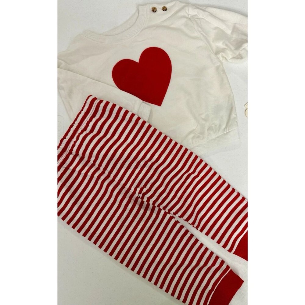 NWT Cat & Jack Toddler Unisex Heart Fleece 2 Pc Set Cream Red 18M